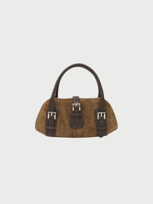 Loewe 2000s Brown Suede Ostrich Senda Bag