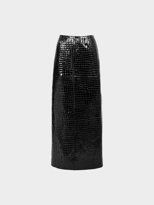 Azzedine Alaïa 2011 Black Crocodile-embossed Leather Skirt