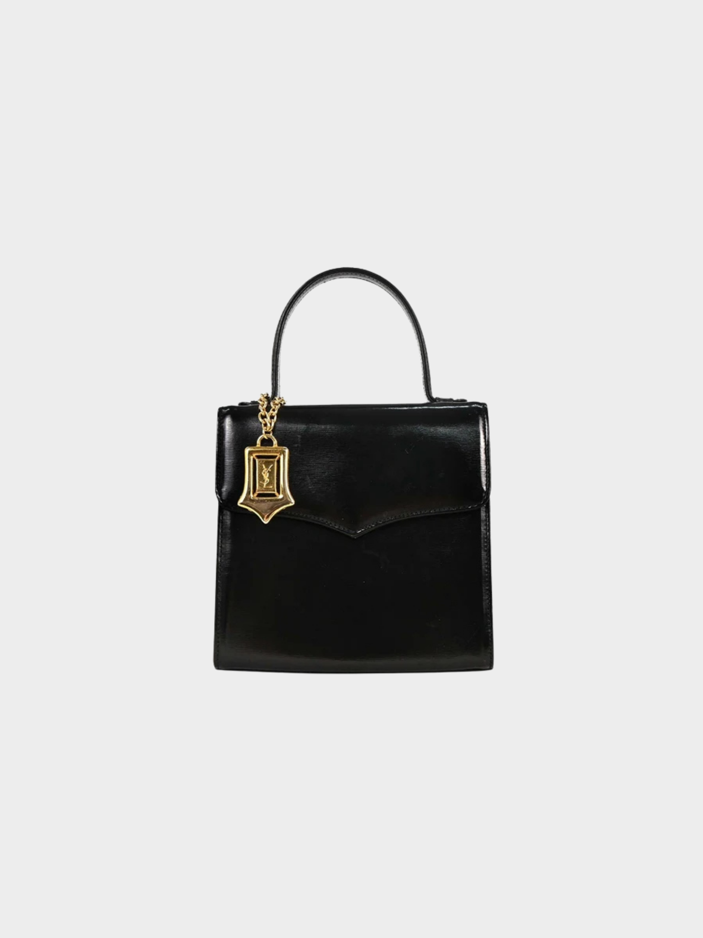 Yves Saint Laurent 1990s Black Leather Logo Charm 2-Way Handbag