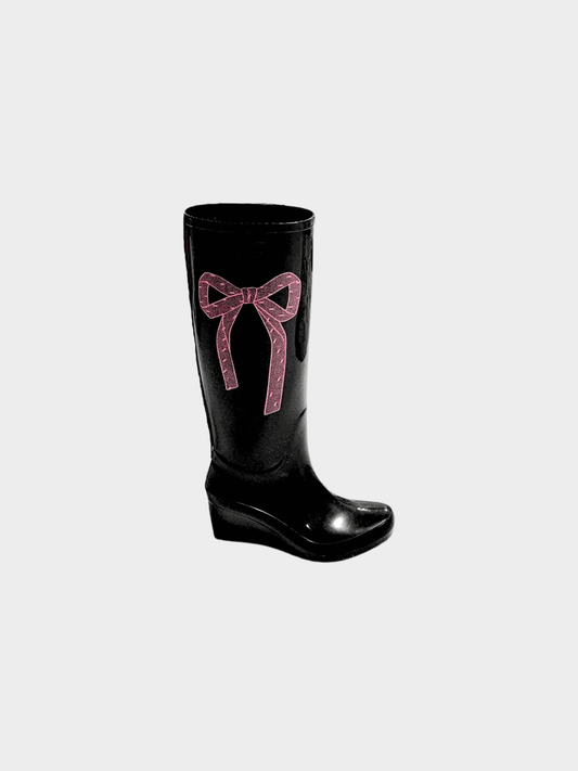 Valentino 2000s Black Ribbon Rubber Boots