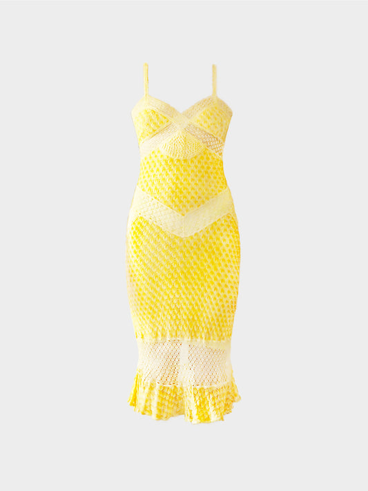 Missoni Spring 2005 Yellow Sheer Crochet Knit Runway Dress