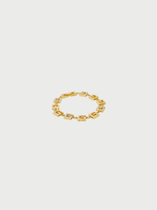 Givenchy 2000s Gold Plated Metal Rhinestone Accents G Bracelet