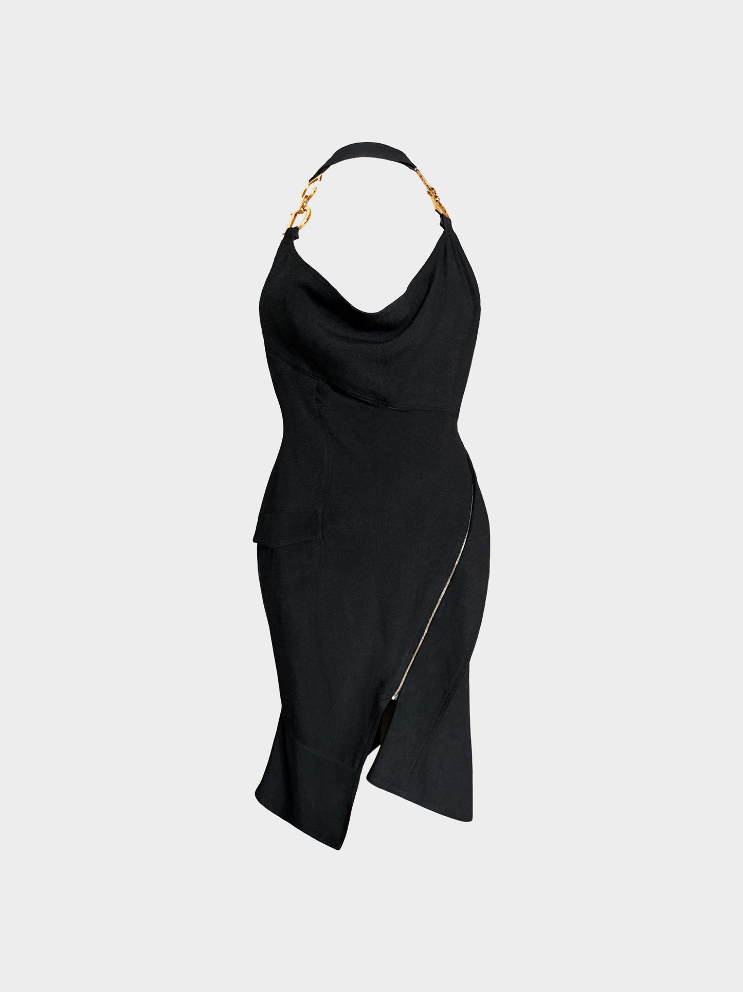 Christian Dior by John Galliano SS 2000 Runway Black Asymmetrical Logo Strap Halter Dress
