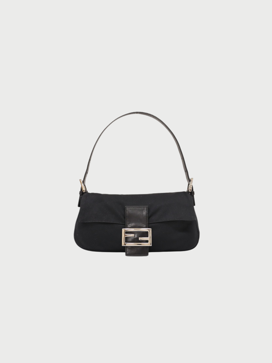 Fendi 1997 Black Jersey Mamma Baguette Bag
