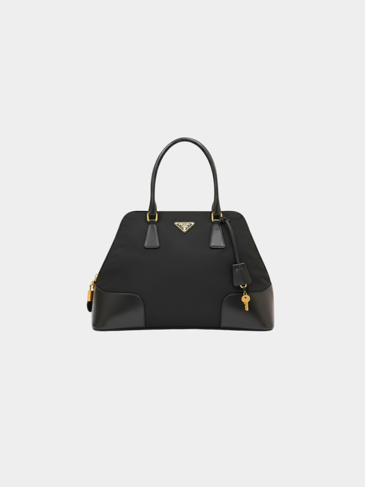 Prada 2000s Black Nylon Leather Triangle Logo Handbag
