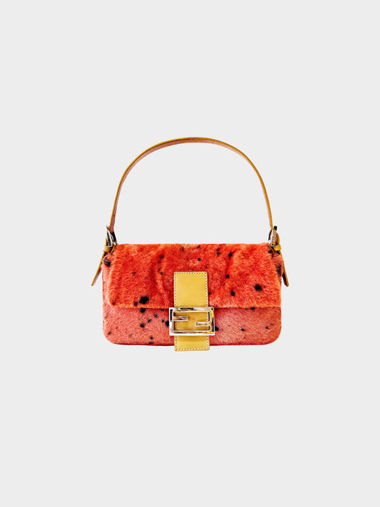 Fendi 2000s Orange Dalmatian Print Pony Hair Baguette