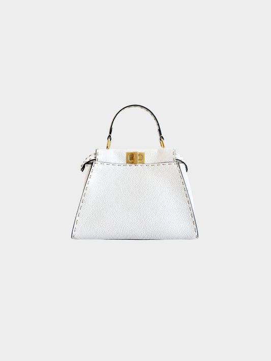 Fendi 2020s Ivory Selleria Leather Peekaboo Mini Bag