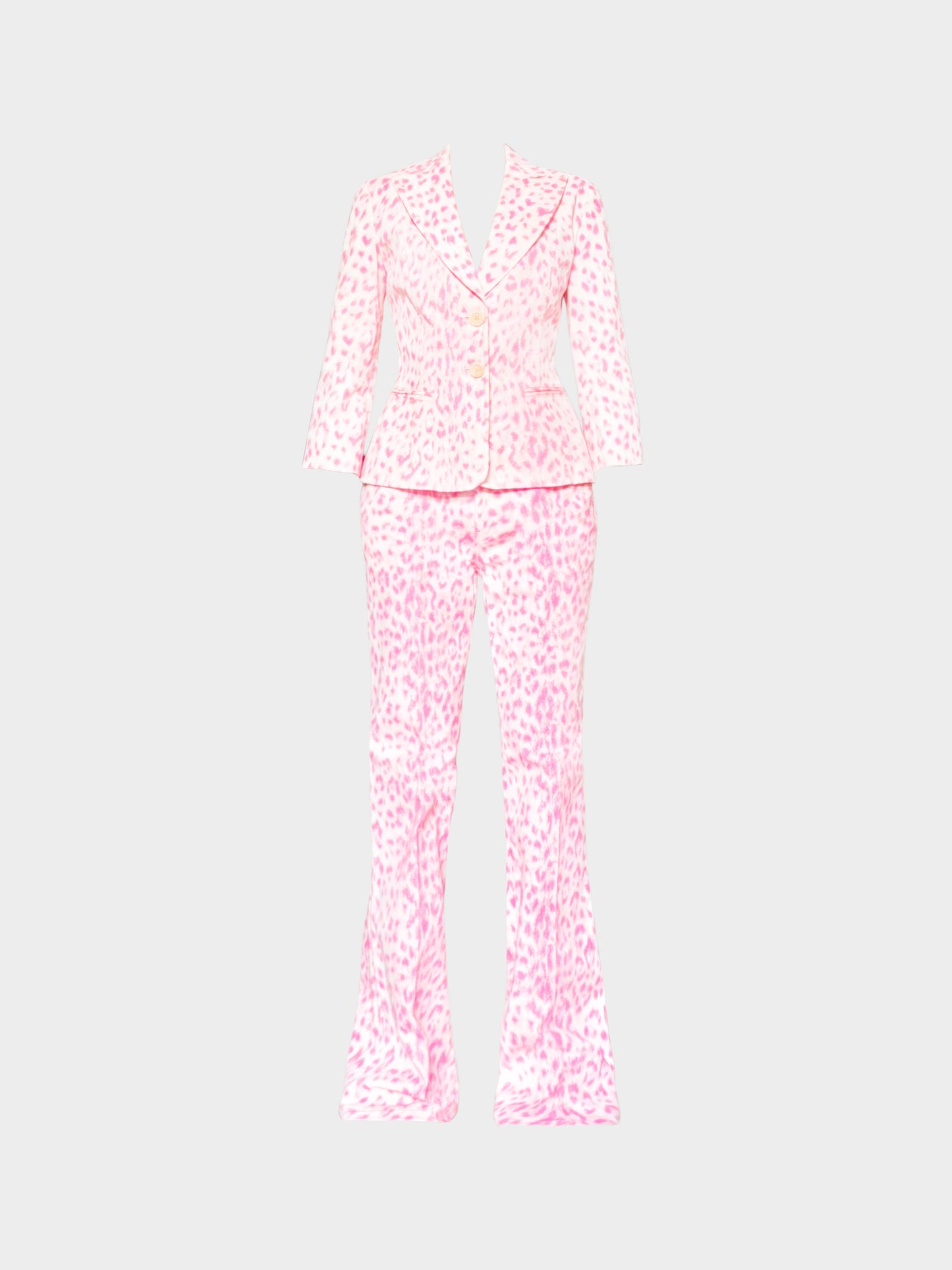 Moschino 2000s Pink Leopard Printed Jacket and Pants Set