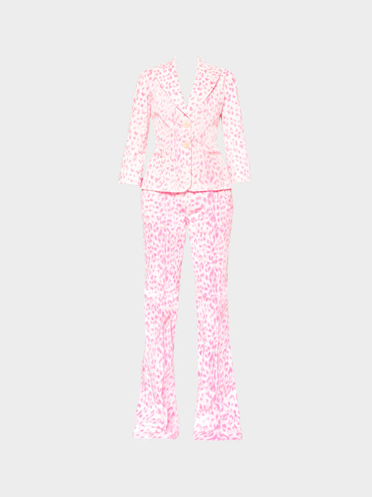 Moschino 2000s Pink Leopard Printed Jacket and Pants Set