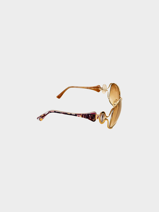 Emilio Pucci 2000s Gold and Brown Aviator Sunglasses