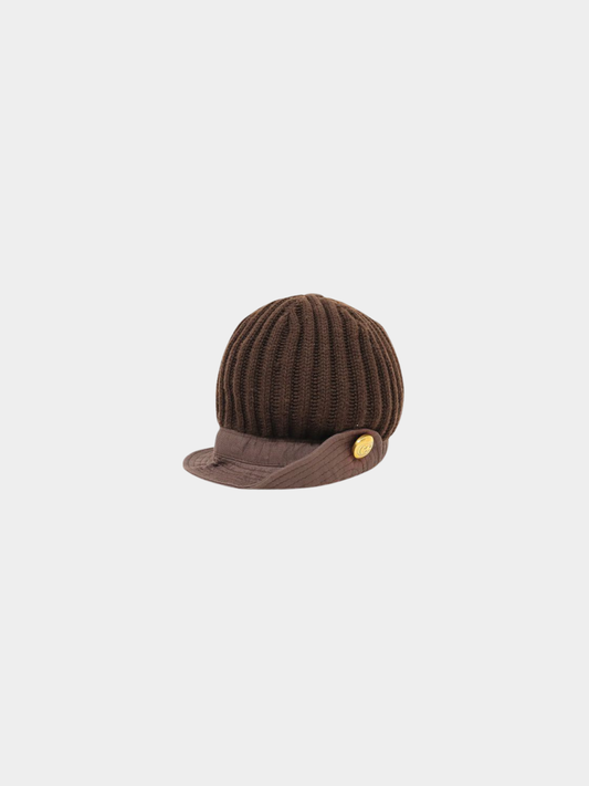Gucci 2000s Brown Wool Logo Button Casquette Knit Hat