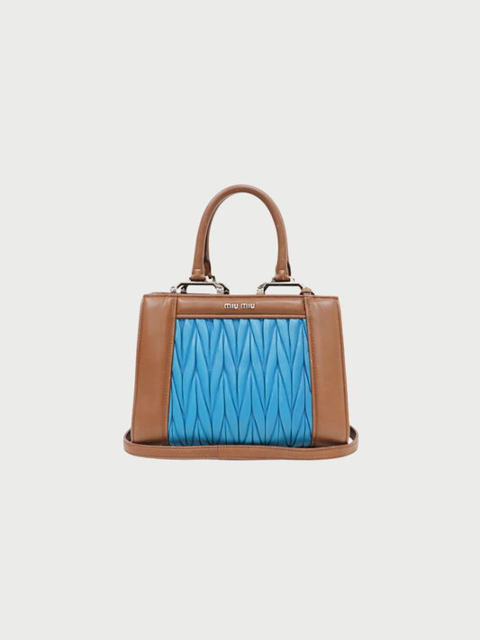 Miu Miu 2010s Brown Blue Leather Matelassé 2Way Bag