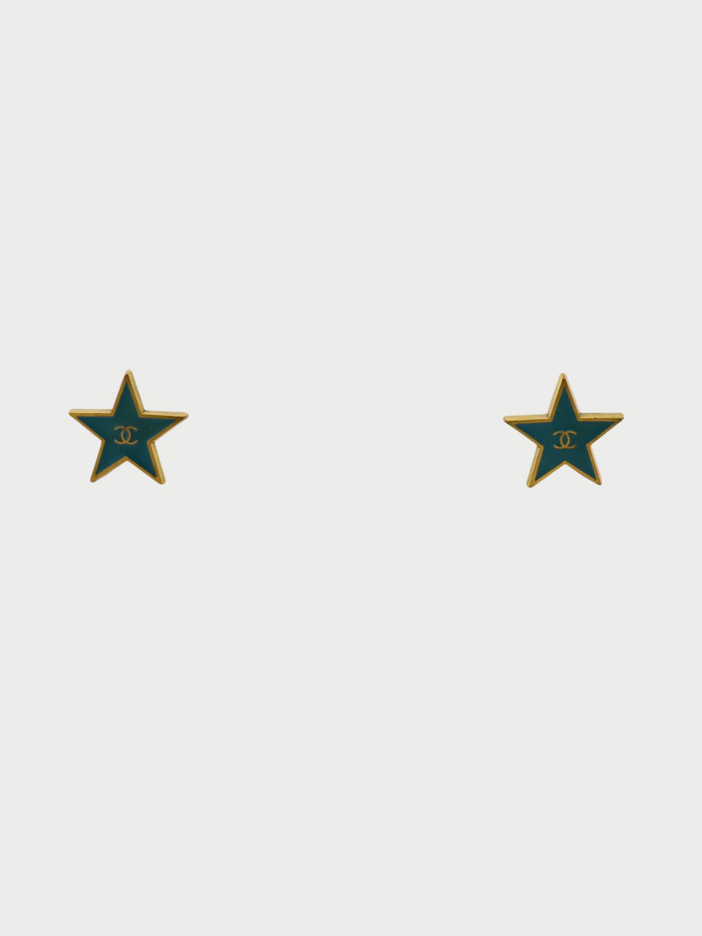 Chanel 2000s Green Gold Plated Metal Coco Star Earrings