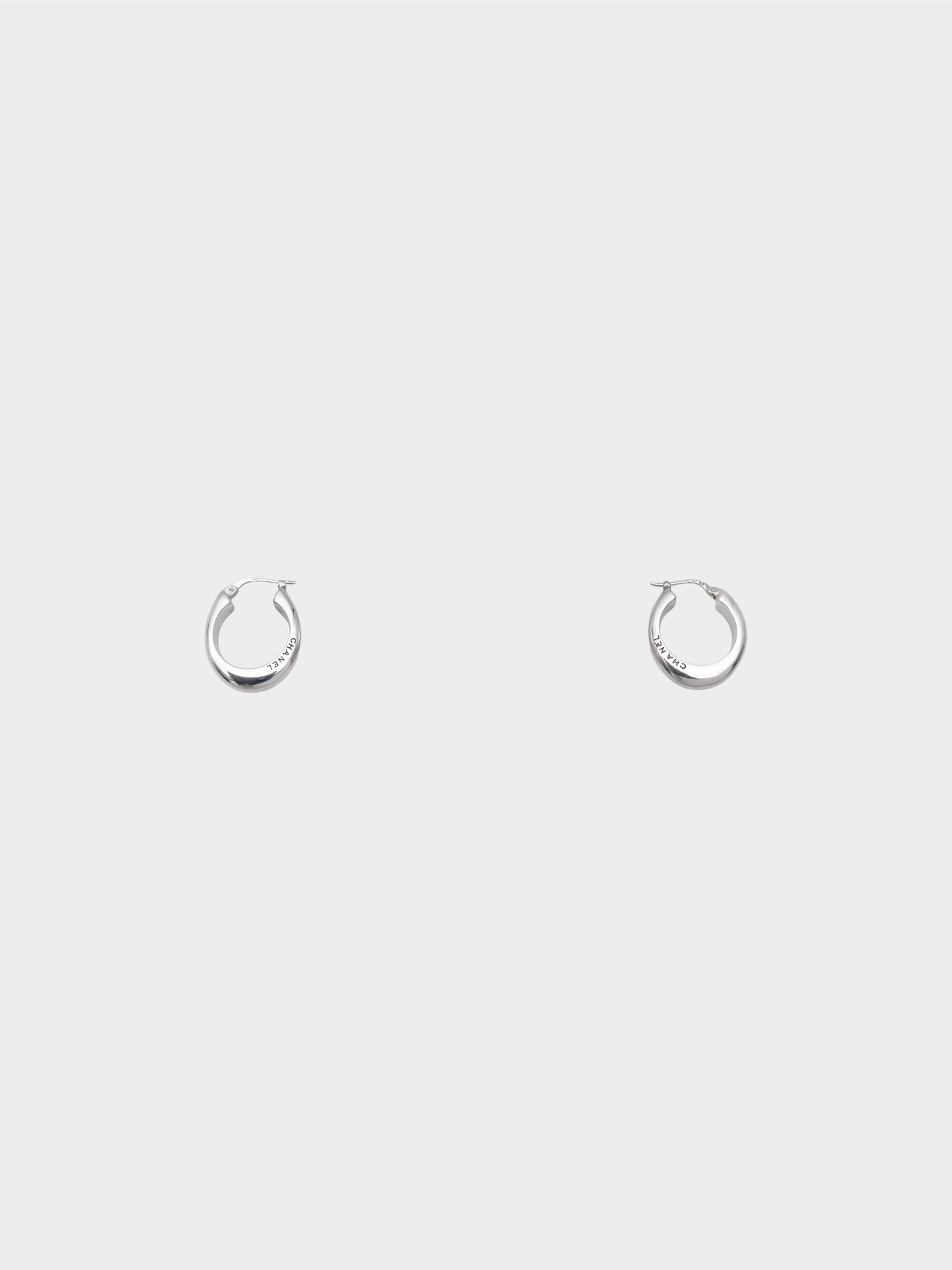 Chanel 1980s Logo Engraved Sterling Silver Hoop Earring