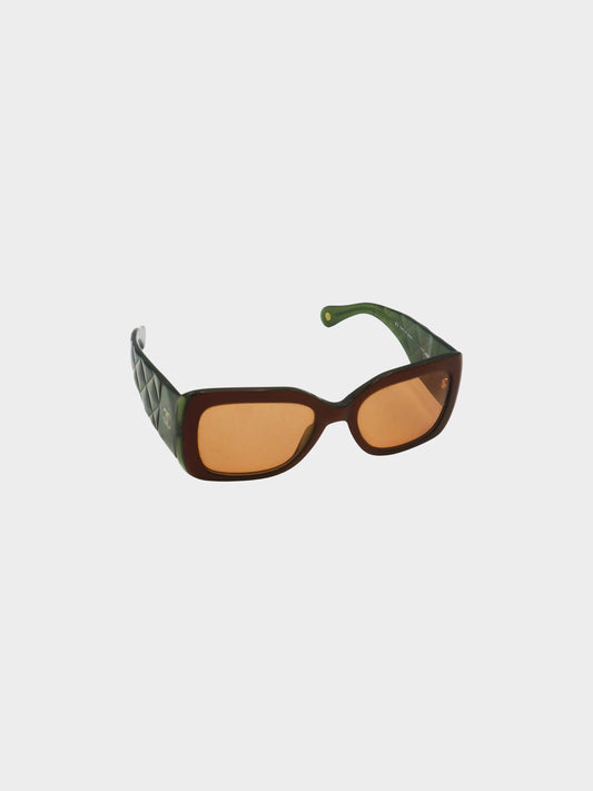 Chanel 2010s Brown and Green Bi-color Acetate Sunglasses