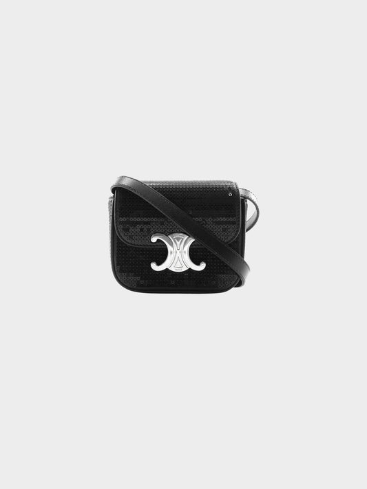 Celine 2022 Black Leather Sequin Mini Triomphe Bag