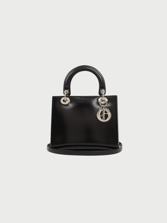 Christian Dior 2010s Black Patent Leather Lady Dior 2-Way Bag