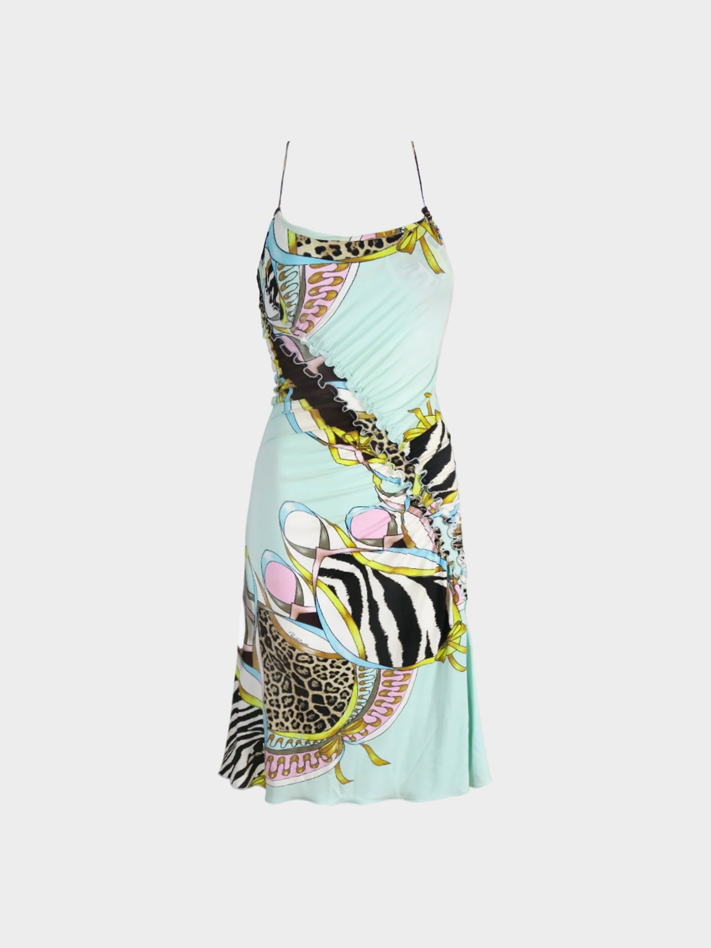 Roberto Cavalli SS 2004 Multicolor Collage Animal Print Midi Dress