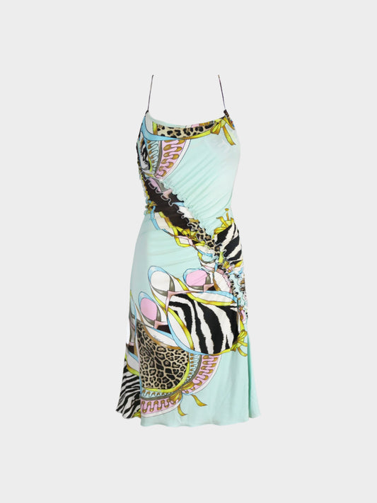 Roberto Cavalli SS 2004 Multicolor Collage Animal Print Midi Dress