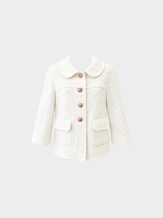 Chanel 2017 Ivory Tweed Lion Head Button Jacket