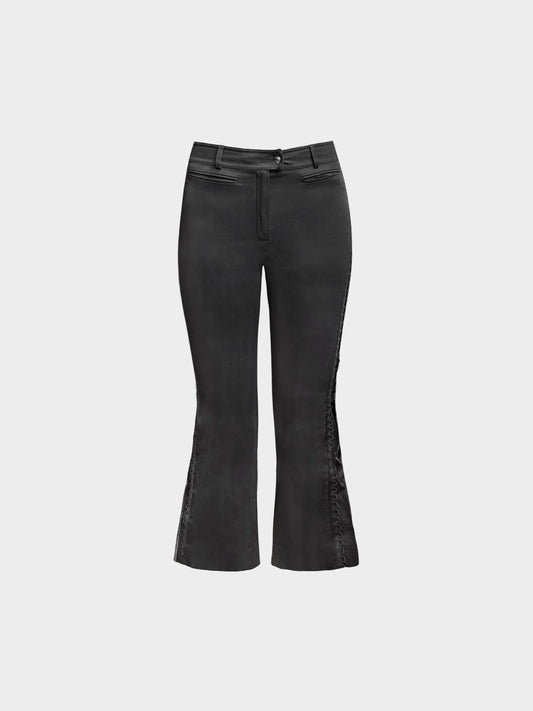 Christian Dior FW 2002 Black Wool Blend Lace-up detail Flared Pants