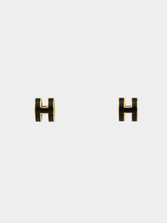 Hermès 2000s Gold Black Mini Pop H Earrings