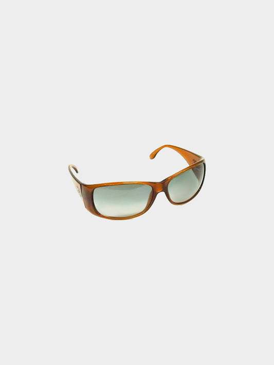 Chanel 2000s Brown Wraparound CC Logo Sunglasses
