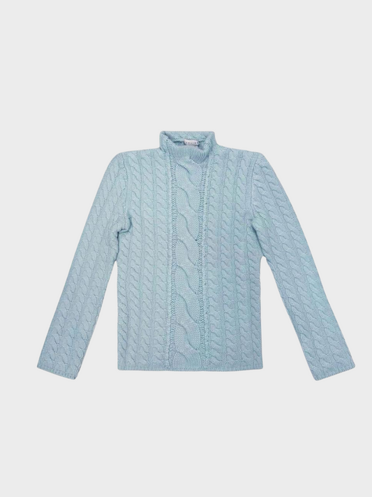 Celine 2000s Blue Cashmere Cable Knit Sweater