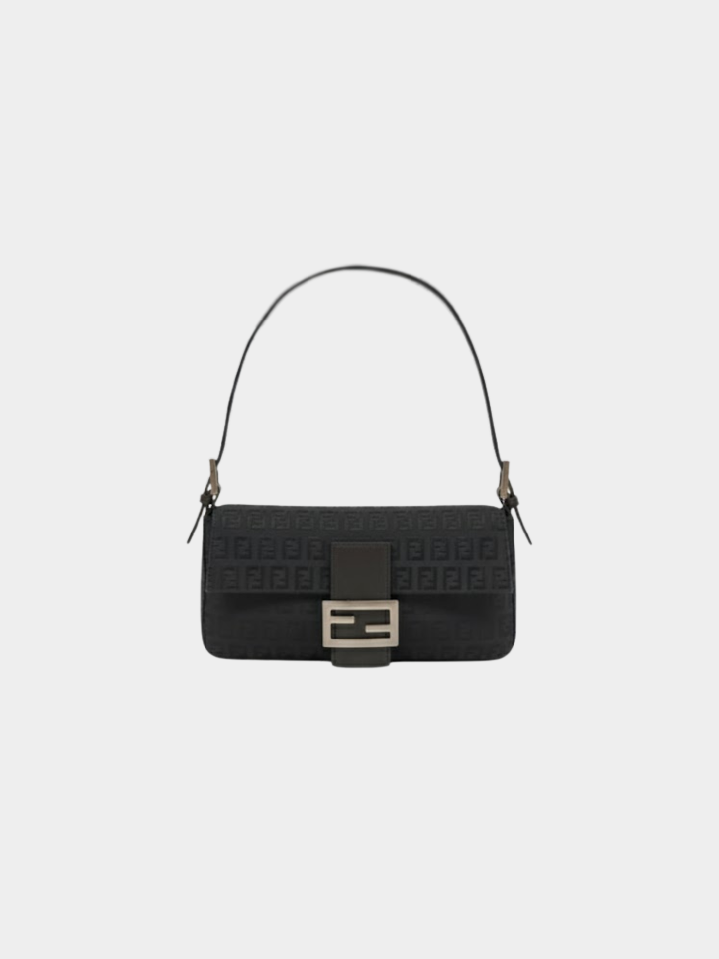 Fendi 2000s Black Canvas and Leather Zucca Mamma Baguette Bag