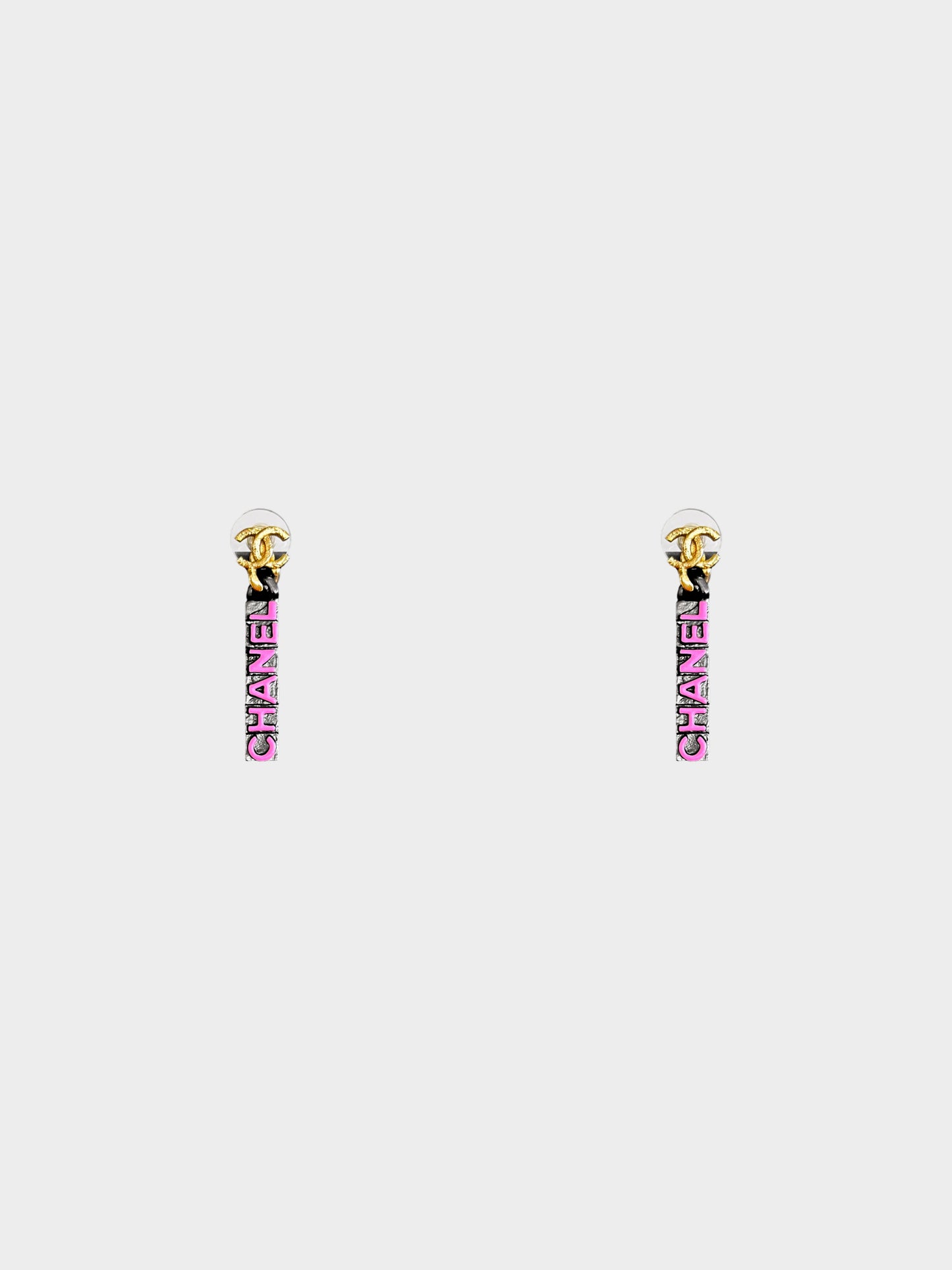 Chanel 2021 Pink Enamel CC Logo Drop Earrings