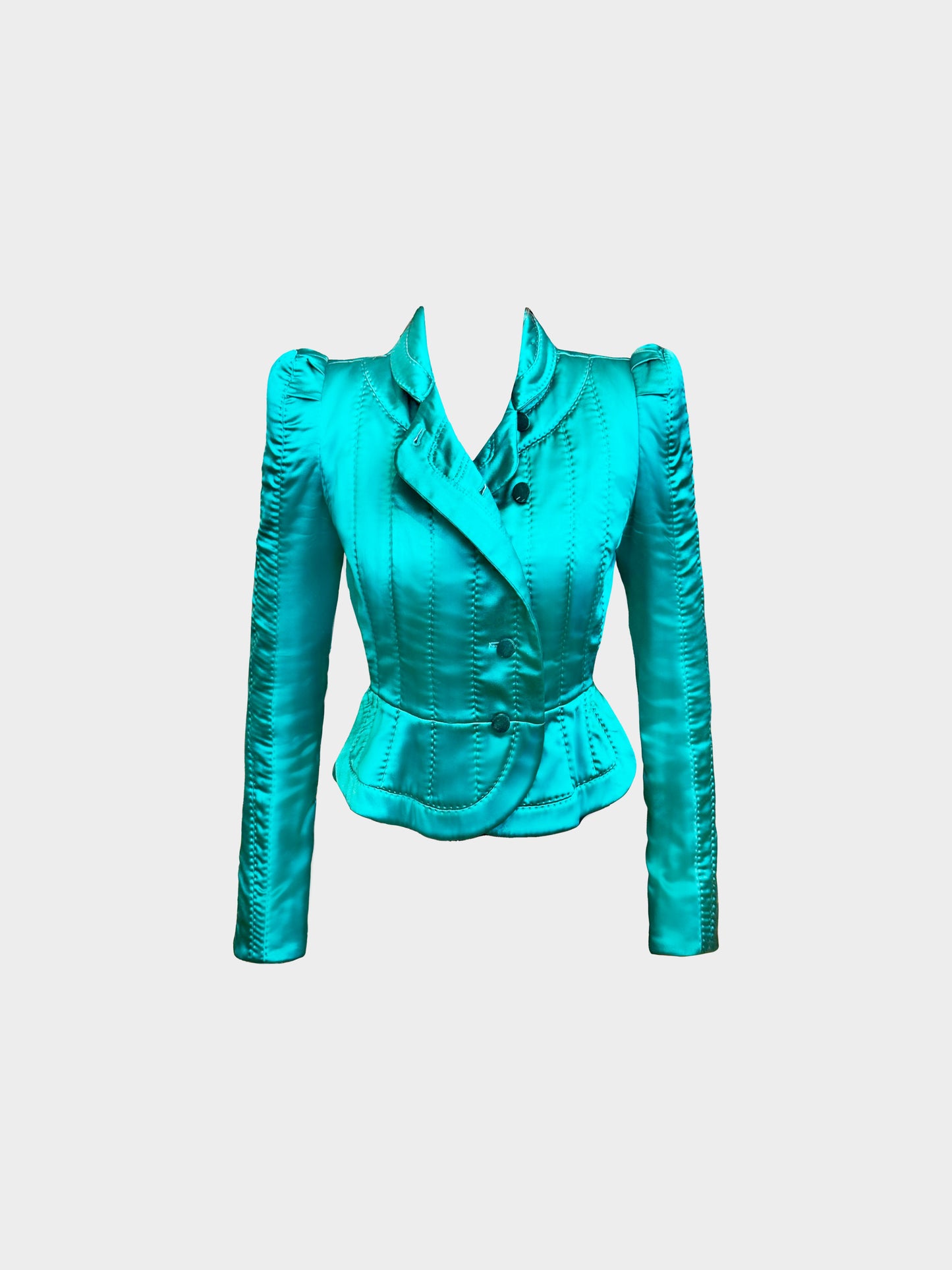 Yves Saint Laurent by Tom Ford FW 2004 Runway Teal Satin Pagoda Jacket