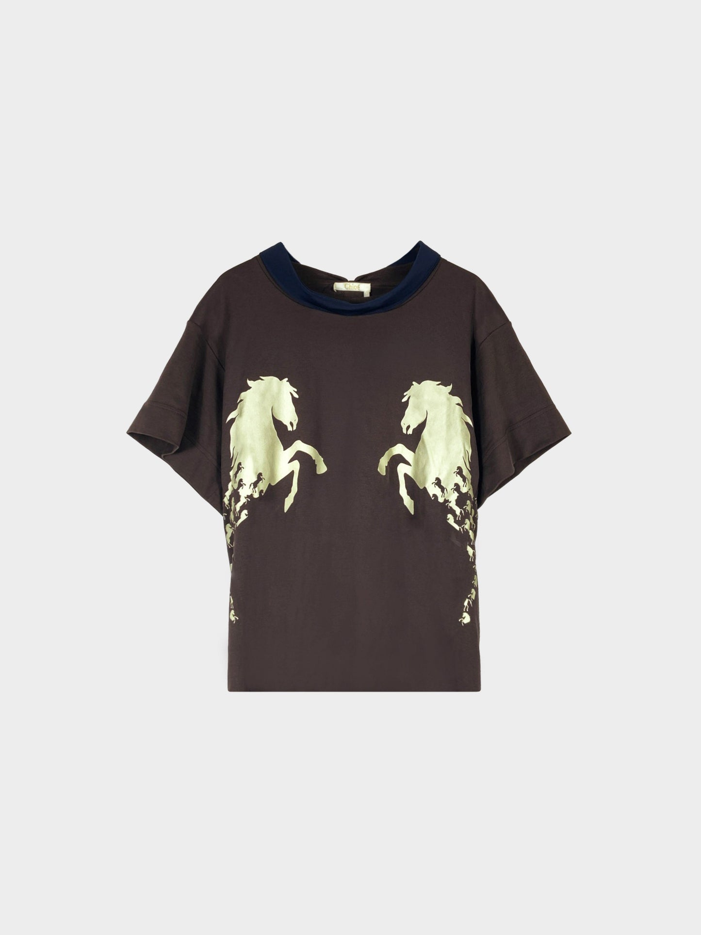 Chloé SS 2019 Brown Horse Print Shirt with Ribbon Detail