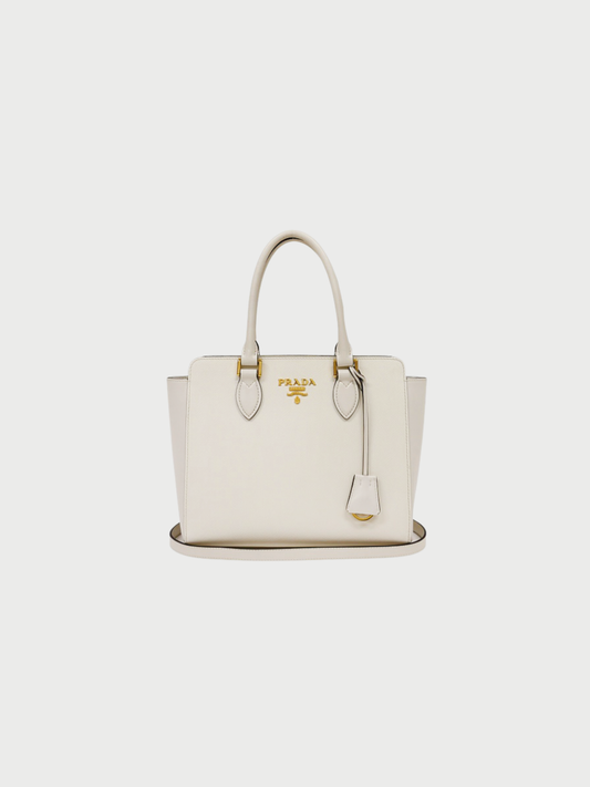 Prada 2010s White Saffiano Leather Logo Hardware 2Way Bag