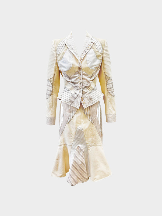 Alexander McQueen SS 2004 Beige Deliverance Patchwork Jacket and Skirt Set