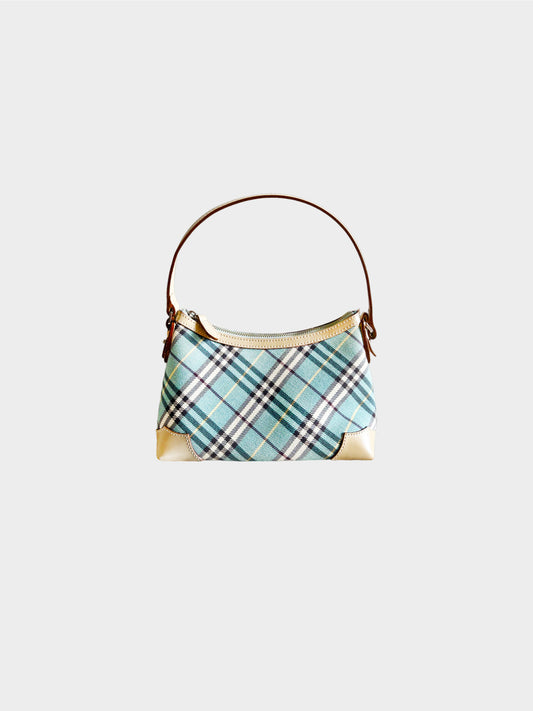 Burberry 2000s Light Blue and Beige Nova Check Nylon Bag