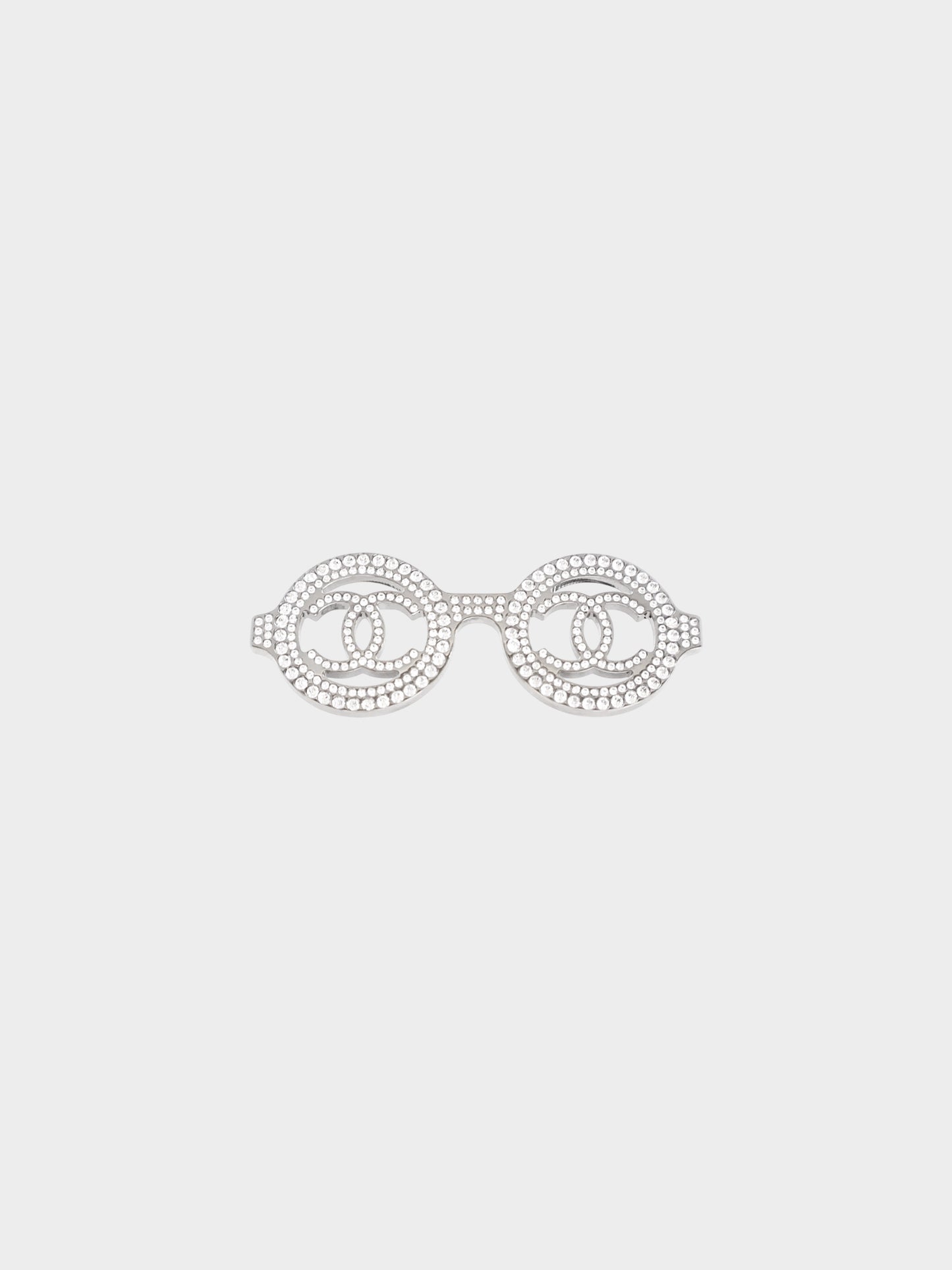 Chanel 2017 Silver Rhinestone CC Sunglasses Brooch
