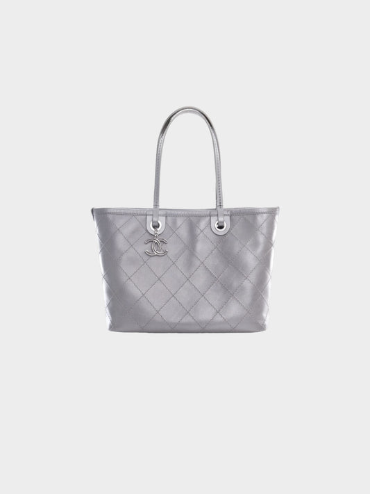 Chanel 2014-2015 Metallic Silver Caviar Shopping Tote