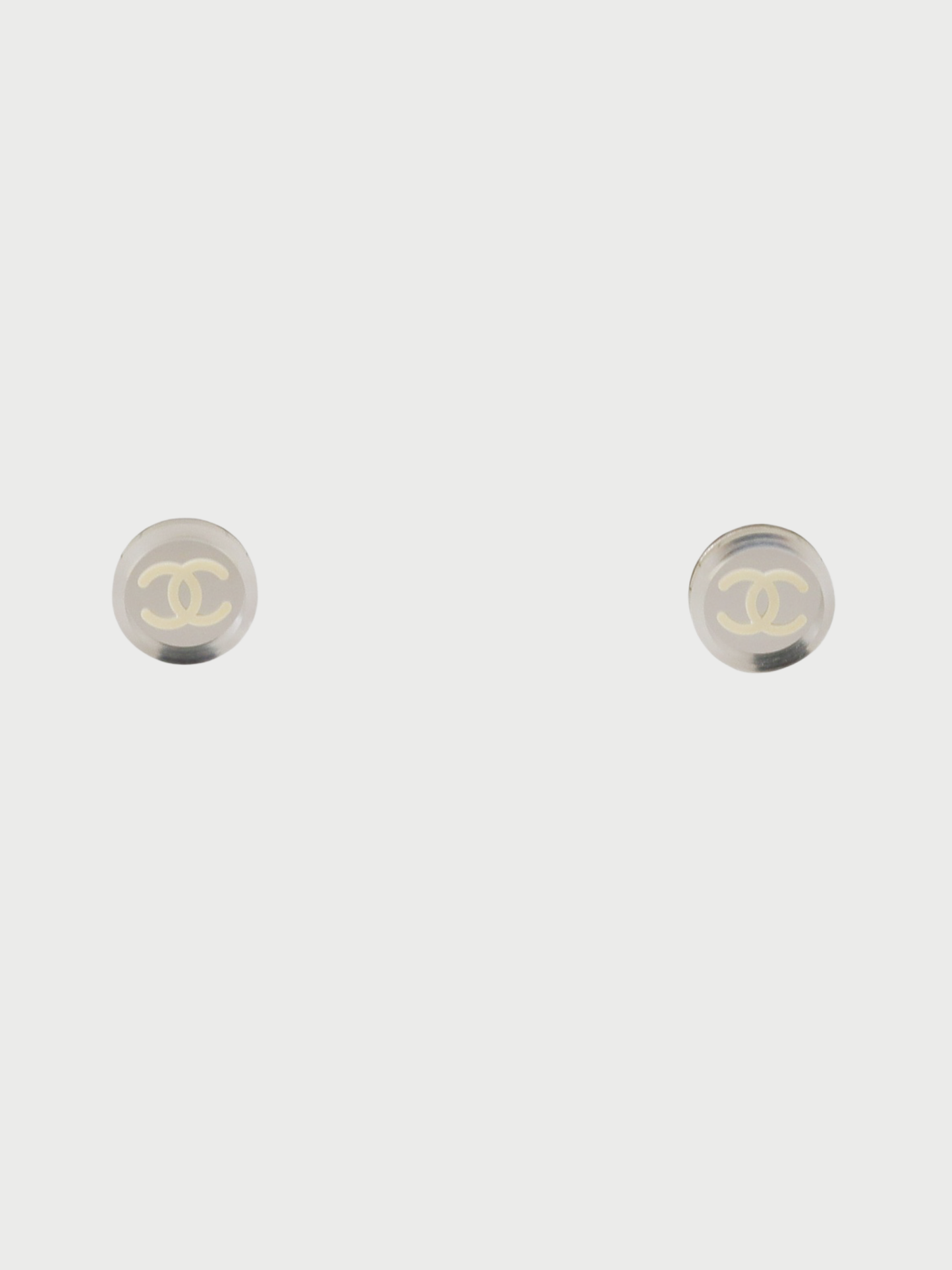 Chanel 2000s Clear Silver White Plastic COCO Earrings