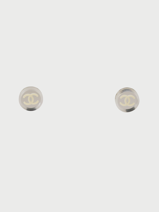 Chanel 2000s Clear Silver White Plastic COCO Earrings