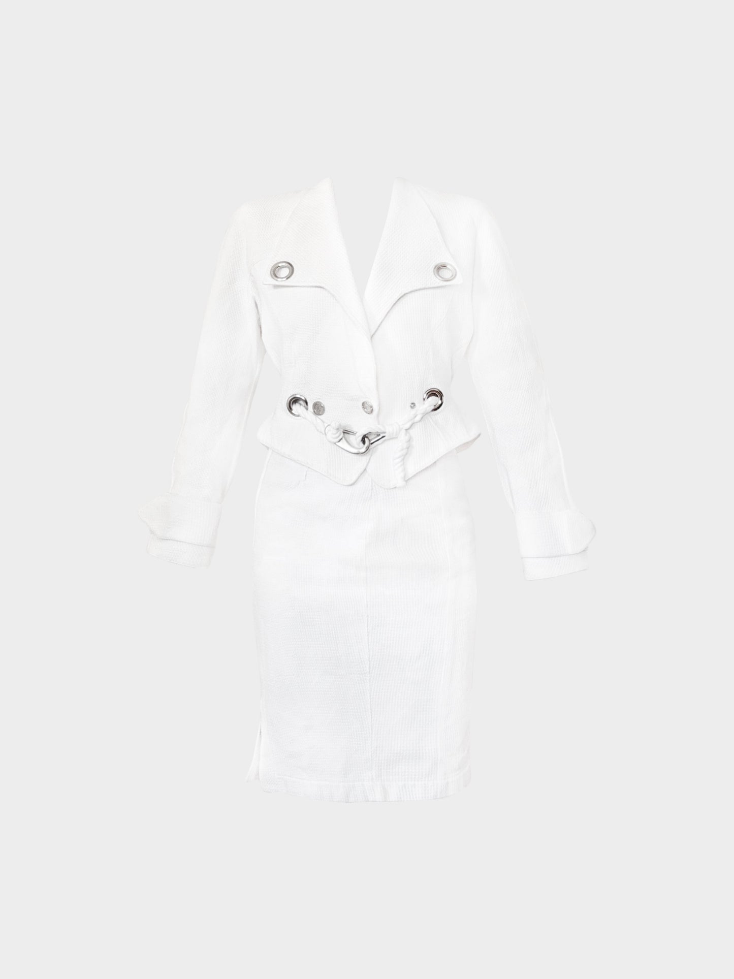 Thierry Mugler 2000s White Cotton Short Jacket and Skirt Set