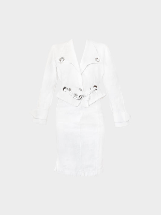 Thierry Mugler 2000s White Cotton Short Jacket and Skirt Set