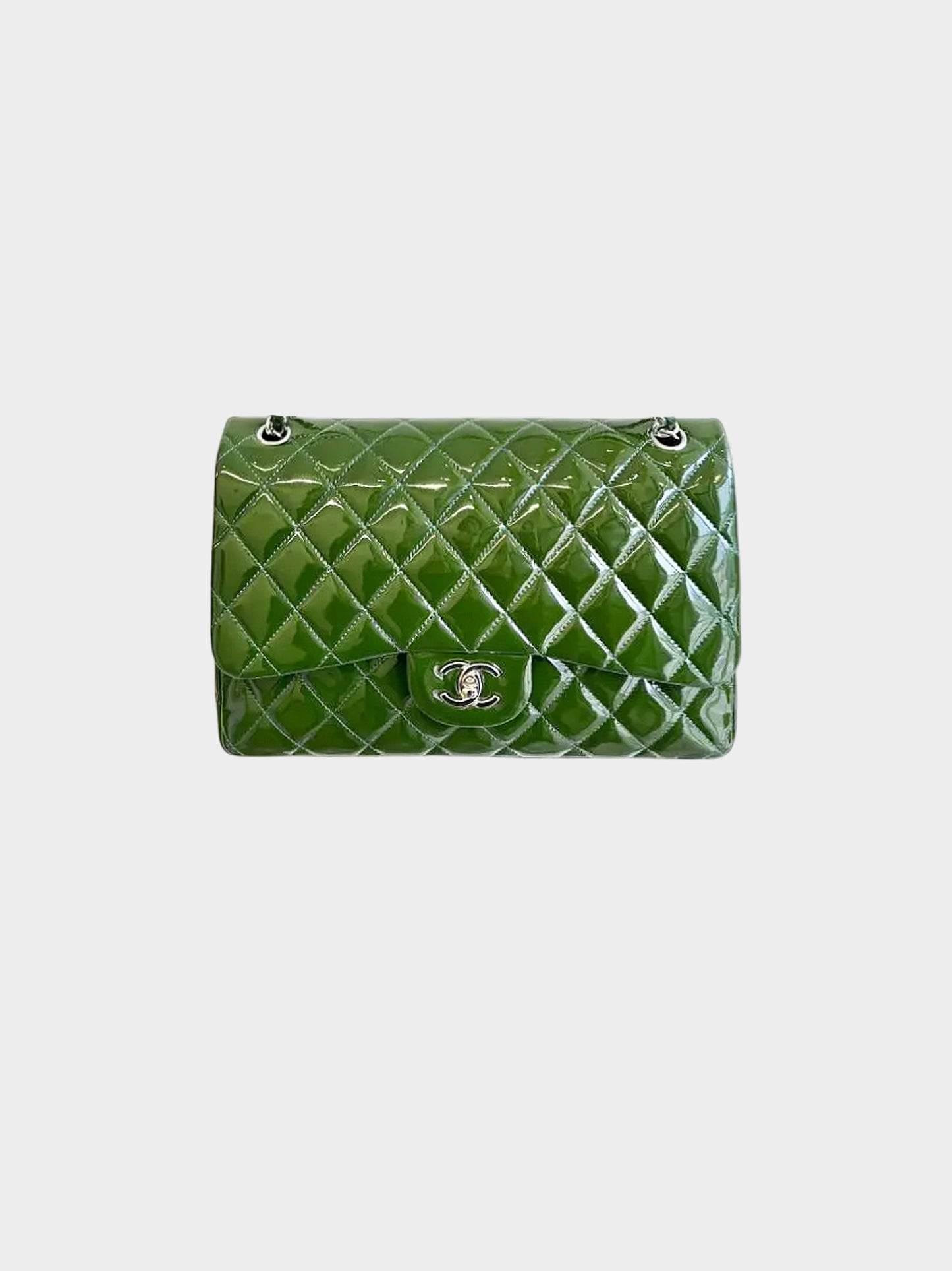 Chanel 2011 Olive Green Patent Leather Jumbo Double Flap Bag