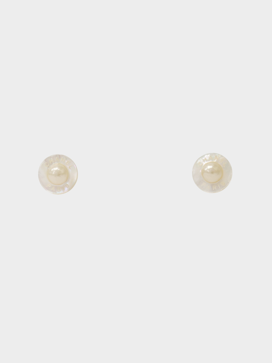 Chanel 2000s White Gold Circle Logo Clip-on Earrings