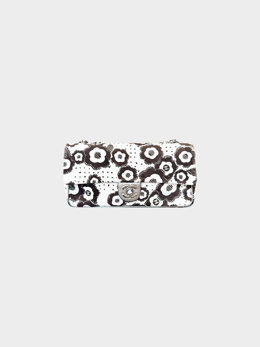 Chanel 2005-2006 White Canvas Camellia Print Flap Bag