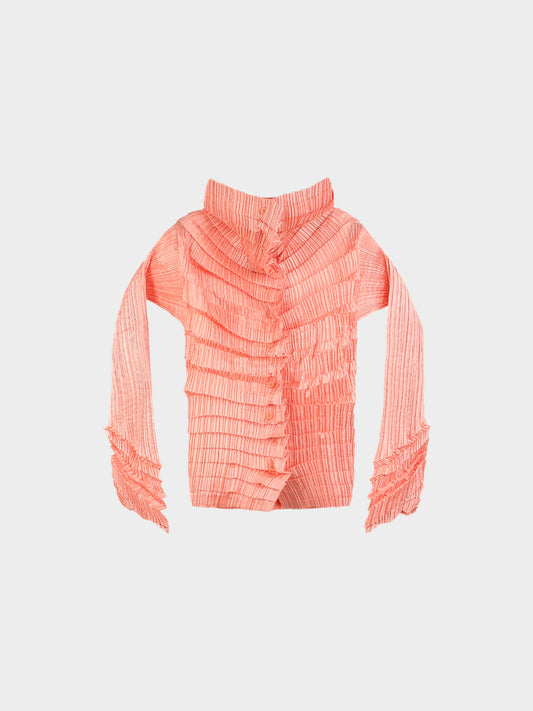 Issey Miyake 1990s Archival Pink Diagonal Pleats Blouse