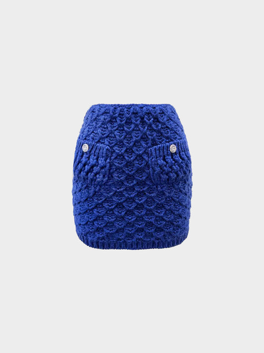 Chanel 2022 Indigo Blue Wool Knit Mini Skirt