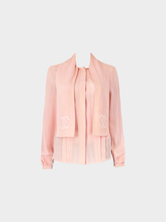 Chanel 1980s Pastel Pink CC Silk Blouse