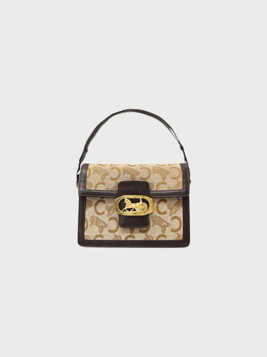 Celine 2000s Beige Brown Canvas Leather C Macadam One-Shoulder Bag