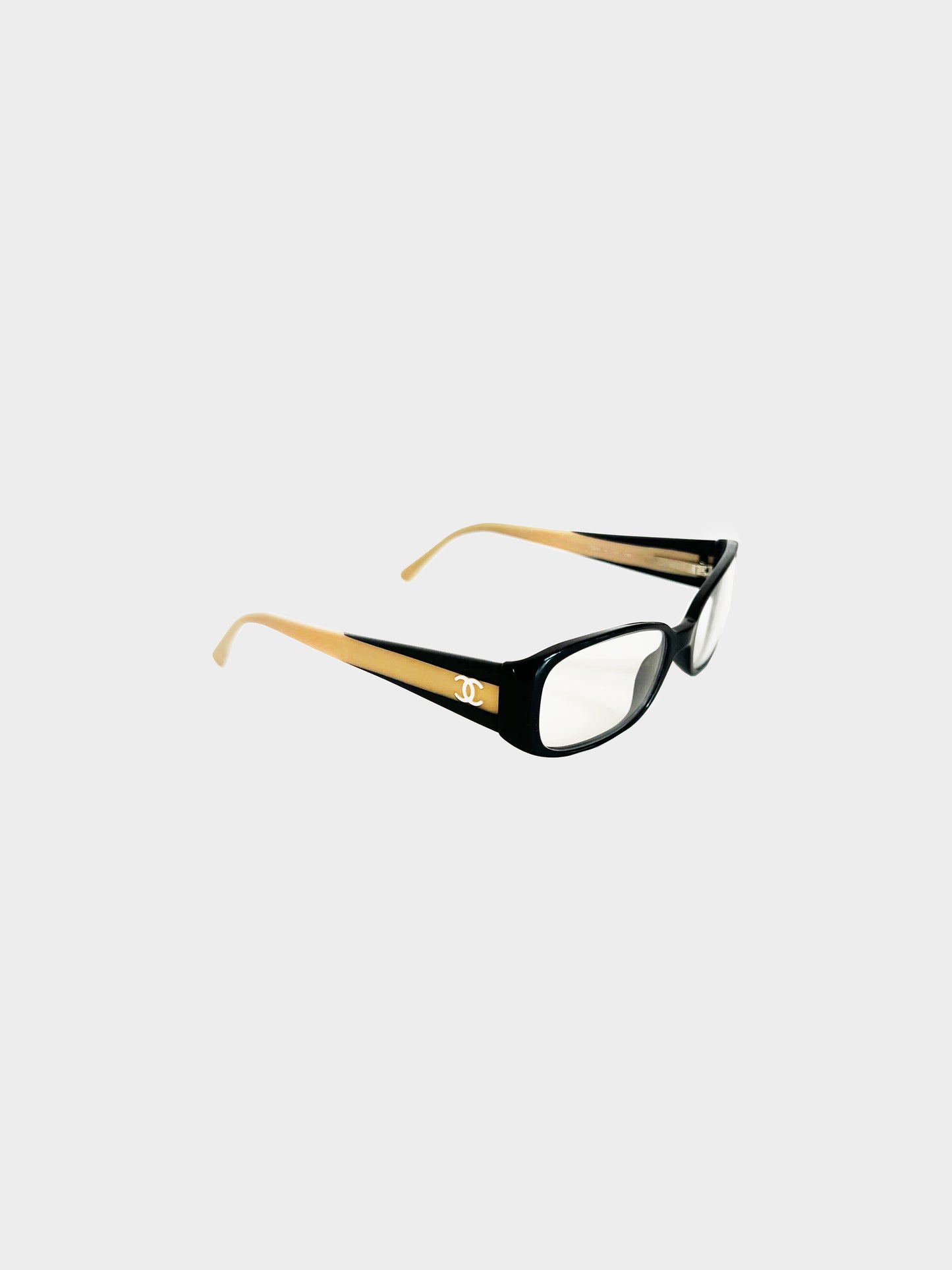 Chanel 2000s Beige and Black Bi-Color CC Logo Oval Glasses