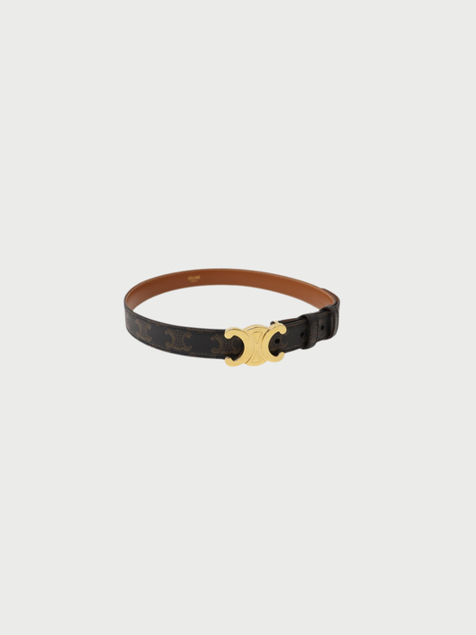 Celine 2000s Dark Brown Gold PVC Leather Triomphe Belt